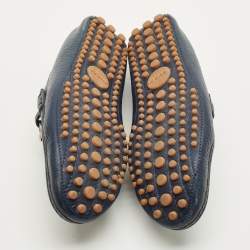 Pre Owned Gucci Horsebit Size 41.5 Navy Blue Leather Driver Loafers