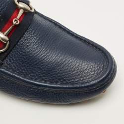 Pre Owned Gucci Horsebit Size 41.5 Navy Blue Leather Driver Loafers