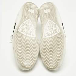 Pre Owned حذاء رياضي غوتشي آيس جلد أبيض يمر بتطريز نمر بظهر منخفض مقاس 43