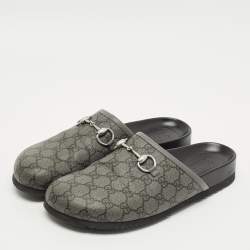 مملوكة مسبقًا Gucci Horsebit Size 42 Grey GG Supreme Canvas Horsebit Flat Mules