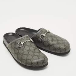 مملوكة مسبقًا Gucci Horsebit Size 42 Grey GG Supreme Canvas Horsebit Flat Mules