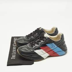 Pre Owned حذاء رياضى غوتشى منخفض من الأعلى رايتون نمر جلد أسود مقاس 40