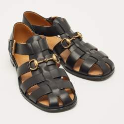 Pre Owned صندل غوتشي هورسبيت ويب جلد أسود مقاس 45.5