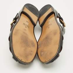 Pre Owned صندل غوتشي هورسبيت ويب جلد أسود مقاس 45.5