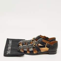 Pre Owned صندل غوتشي هورسبيت ويب جلد أسود مقاس 45.5