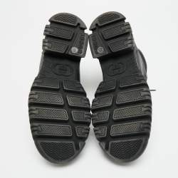 Pre Owned حذاء بوت كاحل غوتشي مزين "جي" متداخل جلد أسود مقاس 42