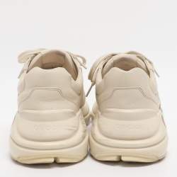 Pre Owned Gucci Rhyton Size 41 Beige Leather Gucci Logo Print Low Top Sneakers