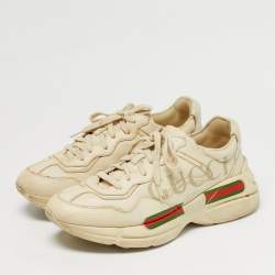 مملوكة مسبقًا Gucci Rhyton Size 42 Cream Leather Lace Up Sneakers