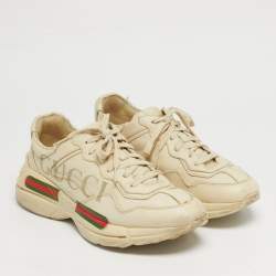 مملوكة مسبقًا Gucci Rhyton Size 42 Cream Leather Lace Up Sneakers