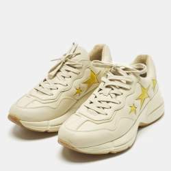 مملوكة مسبقًا Gucci Rhyton Size 41 Cream Leather Star Lace Up Sneakers