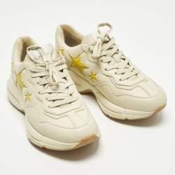 مملوكة مسبقًا Gucci Rhyton Size 41 Cream Leather Star Lace Up Sneakers