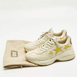 مملوكة مسبقًا Gucci Rhyton Size 41 Cream Leather Star Lace Up Sneakers