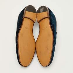 Pre Owned حذاء لوفرز غوتشي سليب أون هورسبيت مخمل GG وجلد أزرق بحري مقاس 42