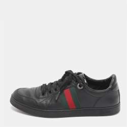 مملوكة مسبقًا Gucci Ace Web Stripe Size 41.5 Black Leather Low Top Sneakers