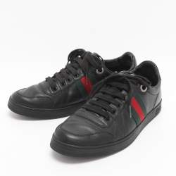 مملوكة مسبقًا Gucci Ace Web Stripe Size 41.5 Black Leather Low Top Sneakers