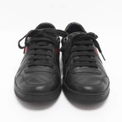 مملوكة مسبقًا Gucci Ace Web Stripe Size 41.5 Black Leather Low Top Sneakers