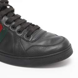 مملوكة مسبقًا Gucci Ace Web Stripe Size 41.5 Black Leather Low Top Sneakers