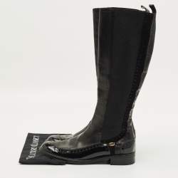 Pre Owned Gucci Size 39 Black Elastic and Leather Knee Length Boots