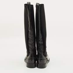Pre Owned Gucci Size 39 Black Elastic and Leather Knee Length Boots