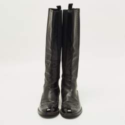 Pre Owned Gucci Size 39 Black Elastic and Leather Knee Length Boots