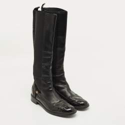 Pre Owned Gucci Size 39 Black Elastic and Leather Knee Length Boots