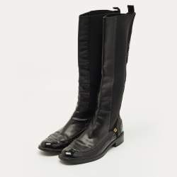 Pre Owned Gucci Size 39 Black Elastic and Leather Knee Length Boots