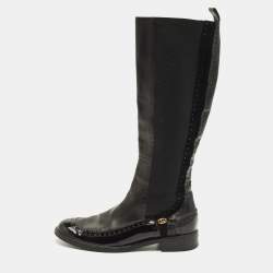 Pre Owned Gucci Size 39 Black Elastic and Leather Knee Length Boots