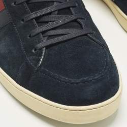 Pre Owned Gucci Web Size 44 Navy Blue Suede High Top Sneakers