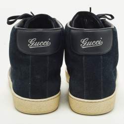 Pre Owned Gucci Web Size 44 Navy Blue Suede High Top Sneakers