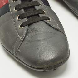 Pre Owned حذاء رياضي غوتشي مزين ويب مخرم منخفض من أعلى جلد أسود مقاس 44