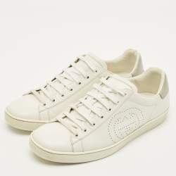مملوكة مسبقًا Gucci Interlocking G Size 41 White/Grey Leather Lace Up Sneakers