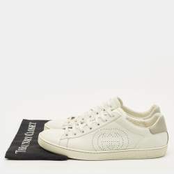 مملوكة مسبقًا Gucci Interlocking G Size 41 White/Grey Leather Lace Up Sneakers