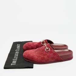 Pre Owned Gucci Horsebit Size 39 Burgundy GG Suede Flat Mules
