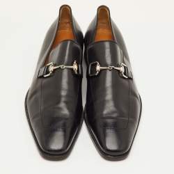 مملوكة مسبقًا Gucci Betis Glamour Size 44 Black Leather Horsebit Slip On Loafers