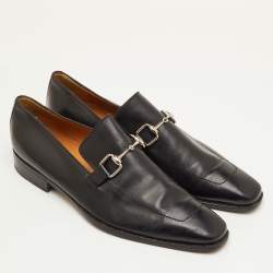 مملوكة مسبقًا Gucci Betis Glamour Size 44 Black Leather Horsebit Slip On Loafers