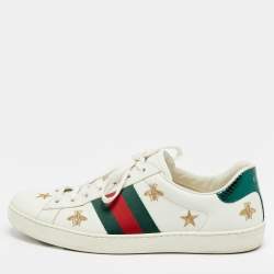 Pre Owned Gucci Ace Size 43 White Leather Lace Up  Sneakers