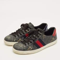 Pre Owned Gucci Ace Size 43 Black Tiger Print GG Supreme Canvas Low Top Sneakers