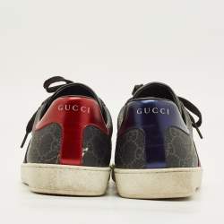 Pre Owned Gucci Ace Size 43 Black Tiger Print GG Supreme Canvas Low Top Sneakers