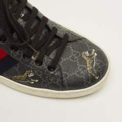 Pre Owned Gucci Ace Size 43 Black Tiger Print GG Supreme Canvas Low Top Sneakers