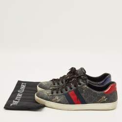 Pre Owned Gucci Ace Size 43 Black Tiger Print GG Supreme Canvas Low Top Sneakers