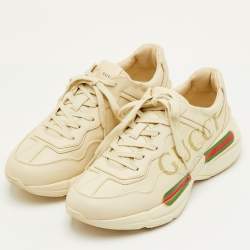 مملوكة مسبقًا Gucci Rhyton Size 42 Cream Leather Vintage Logo Lace Up Sneakers