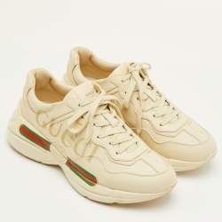 مملوكة مسبقًا Gucci Rhyton Size 42 Cream Leather Vintage Logo Lace Up Sneakers