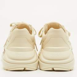 مملوكة مسبقًا Gucci Rhyton Size 42 Cream Leather Vintage Logo Lace Up Sneakers