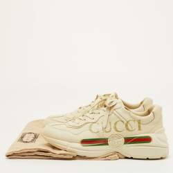 مملوكة مسبقًا Gucci Rhyton Size 42 Cream Leather Vintage Logo Lace Up Sneakers