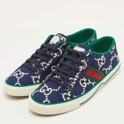 Pre Owned Gucci Tennis 1977 Size 41.5 Blue Canvas Low Top Sneakers