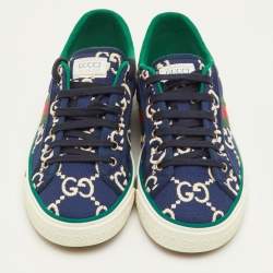 Pre Owned Gucci Tennis 1977 Size 41.5 Blue Canvas Low Top Sneakers