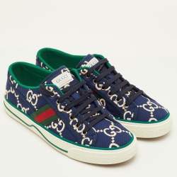 Pre Owned Gucci Tennis 1977 Size 41.5 Blue Canvas Low Top Sneakers