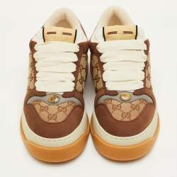 Pre Owned حذاء رياضي غوتشي كانفاس GG بني/بيج وجلد سكريينر منخفض من الأعلى مقاس 45.5