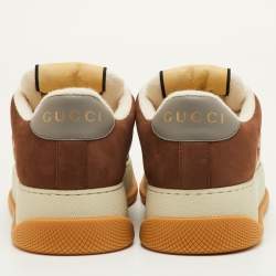 Pre Owned حذاء رياضي غوتشي كانفاس GG بني/بيج وجلد سكريينر منخفض من الأعلى مقاس 45.5