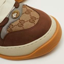 Pre Owned حذاء رياضي غوتشي كانفاس GG بني/بيج وجلد سكريينر منخفض من الأعلى مقاس 45.5